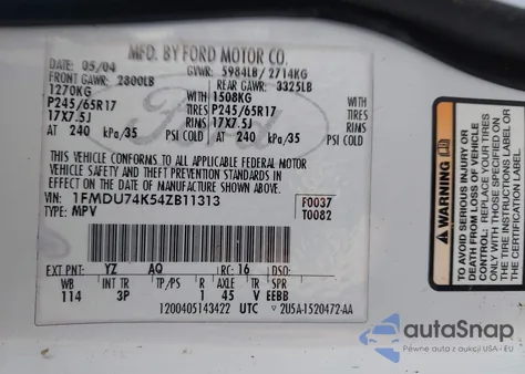 2004 Ford Explorer Eddie Bauer из США, поврежденный, VIN 1FMDU74K54ZB11313